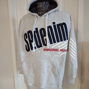 SOUTH POLE Denim Vintage Hoodie Sweatshirt Size L Varsity Chenille Lettering